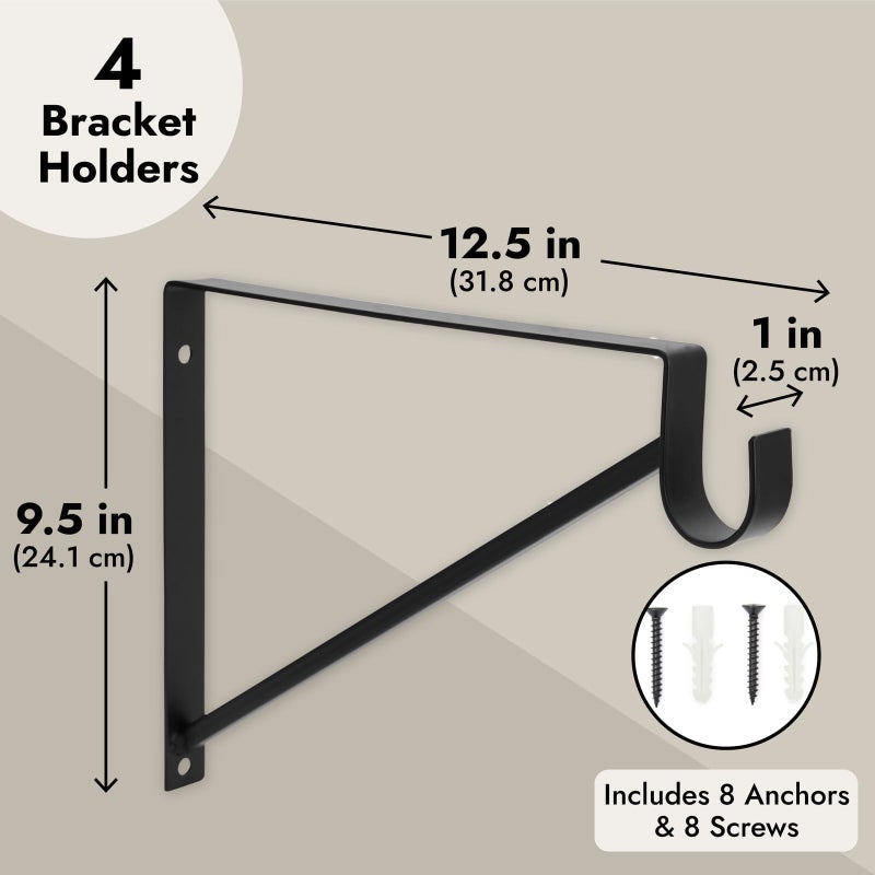 Okuna Outpost Shelving Brackets with Rod Holder for Closet Shelves - 4 Pack, Black Metal, 12.5 x 1 x 9.5 in - Clothes Bar Bracket & Rod Support for Closet Storage - Image 2